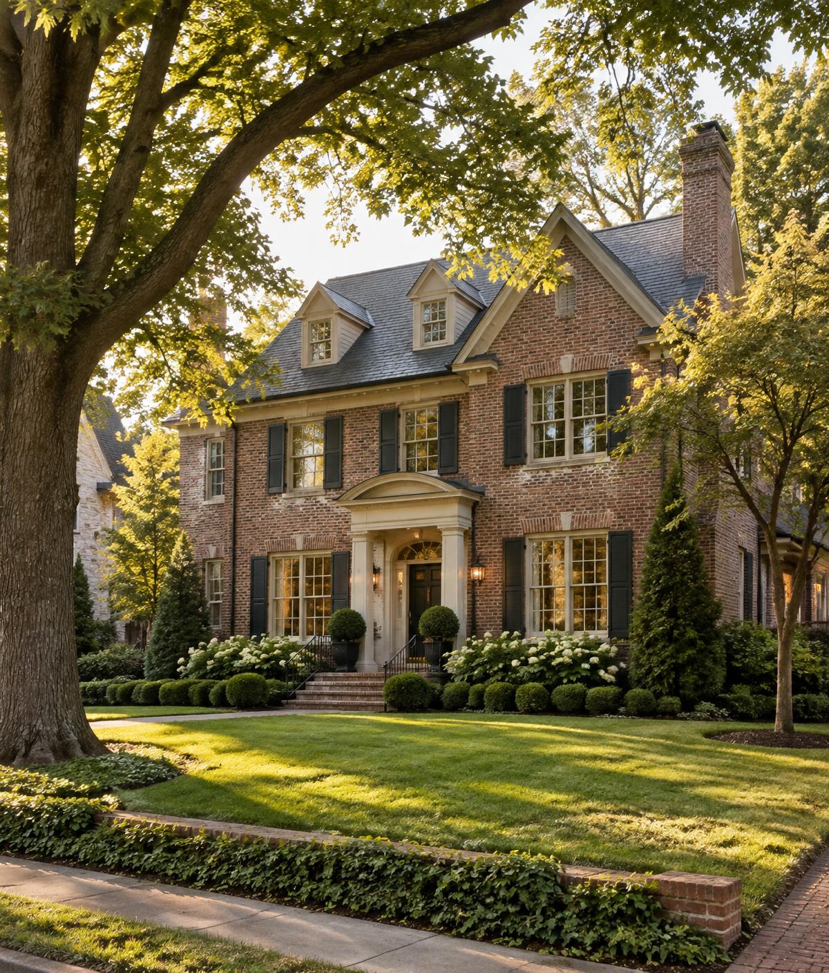 A tree-lined residential street in Green Hills, Nashville on a sunny day
